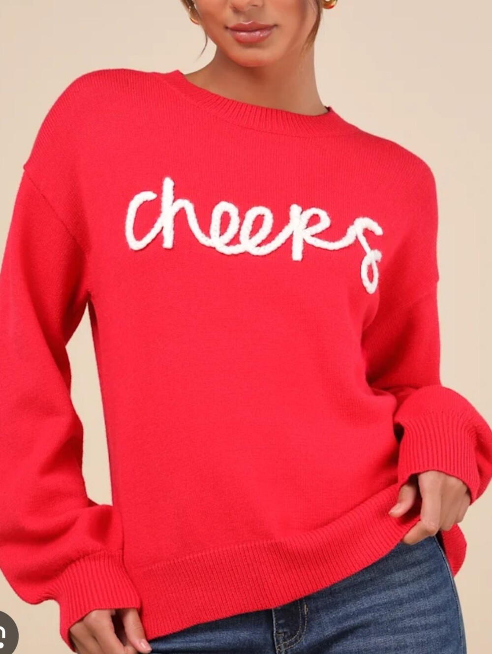 NWT Red 'Cheers' Crewneck Sweater